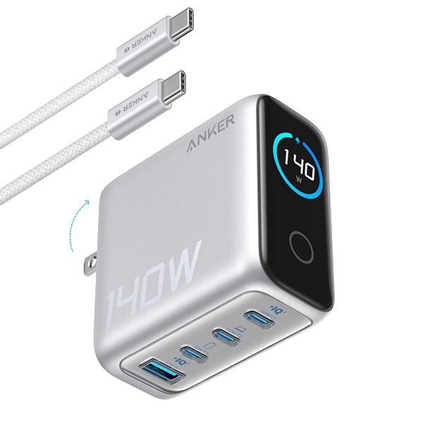 شاحن موبايل منزلى انكر 4 منافذ بتقنية  PD3.1شحن سريع مع كابل يو اس بى تايب سى  بقدرة 140 واط موديل  B2697G41