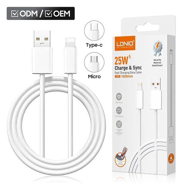 كابل لدنيو يو اس بى تايب سى 25 وات طول 1 متر شحن سريع موديل  ls891 
