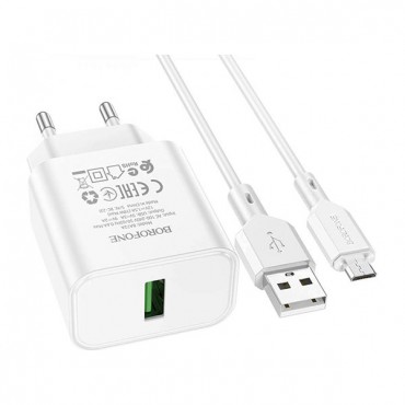 شاحن بوروفون يو اس بى ميكرو 18 واط شحن سريع موديل  ba72a شاحن بوروفون يو اس بى ميكرو 18 واط شحن سريع موديل  ba72a