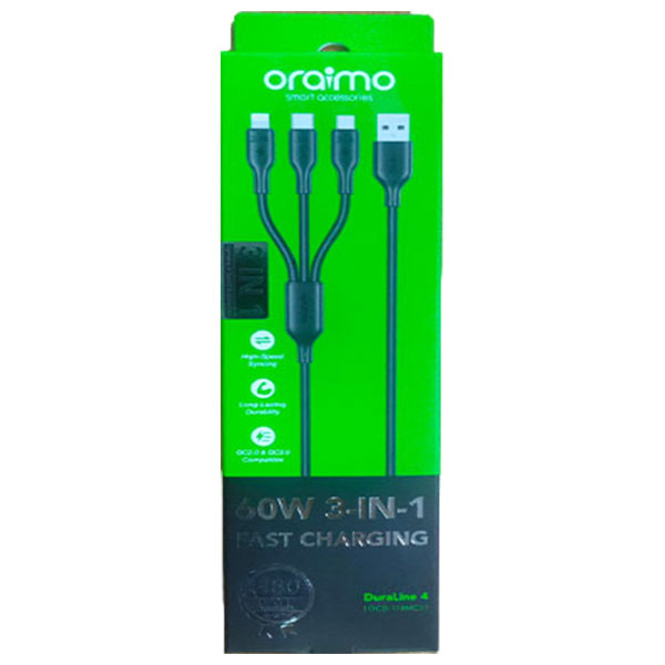 كابل شحن اورايمو يو اس بى  3x1  شحن سريع 60 واط موديل  ocd 118mcl كابل شحن اورايمو يو اس بى  3x1  شحن سريع 60 واط موديل  ocd 118mcl