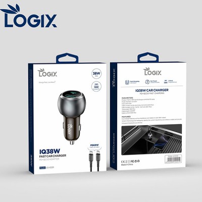  شاحن سيارة لوجيكس USB تايب سي تايب سي شحن سريع PD IQ فاست 38 واط CC01