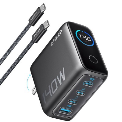  شاحن أنكر منزلي 4 منافذ بتقنية باور دليفري 3.1 مع كابل يو إس بي تايب سي بقدرة 140 واط شحن سريع موديل B2697G41