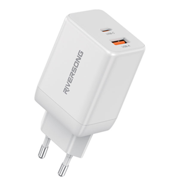 شاحن موبايل منزلى ريفرسونج منفذ يو اس بى ومنفذ تايب سى بقدرة 45 واط Kub G45Pro – موديل AD120