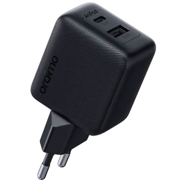 شاحن منزلي أورايمو كانون 18D موديل OCW-5183E + M53 بقدرة 18 وات بمنفذين USB مع كابل مايكرو USB أسود