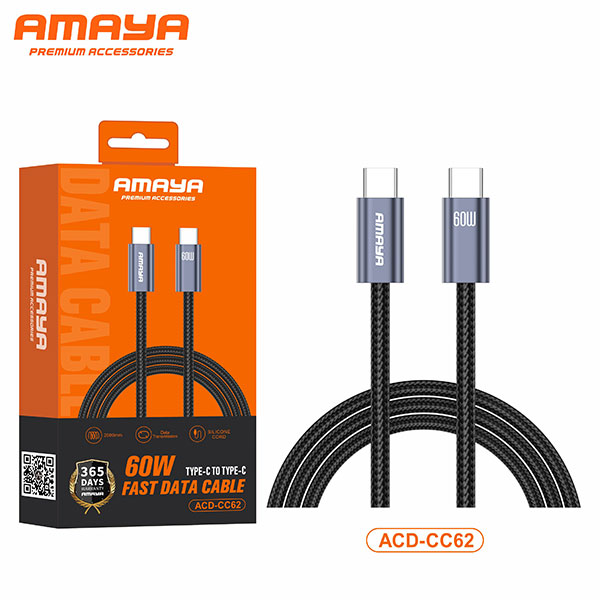 كابل أمايا USB Type-C إلى USB Type-C للشحن السريع بطول 2 متر بقدرة 60 وات موديل ACD-CC62