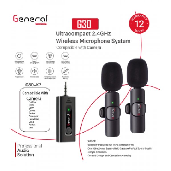 ميكروفون لاسلكي g30 k2 للكاميرا
