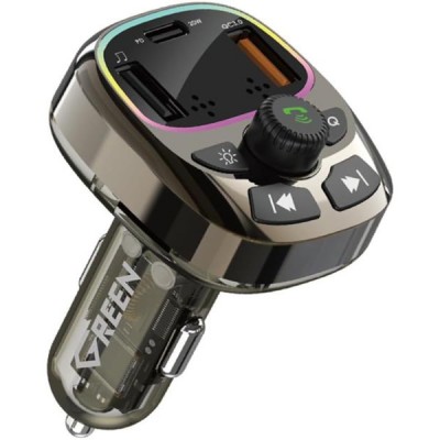 شاحن سيارة جرين usb pd بقدرة 55 واط مع شاشة led وتشغيل mp3 موديل ge y085