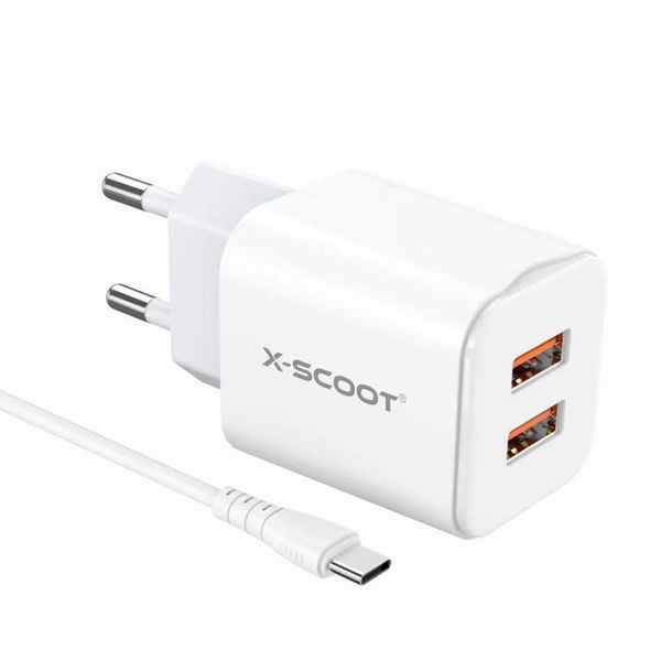  شاحن اكس سكوت بمنفذين usb ومنفذ تايب سي شحن سريع موديل ch 225