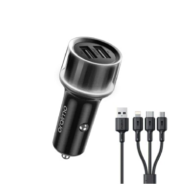 شاحن سيارة أورايمو  موديل occ‑1152d  مزدوج usb + كابل 3 في 1  15.5 واط