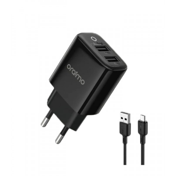 شاحن اورايمو مايكرو 2usb سريع 12 وات ocw 112e m53 أبيض/أسود